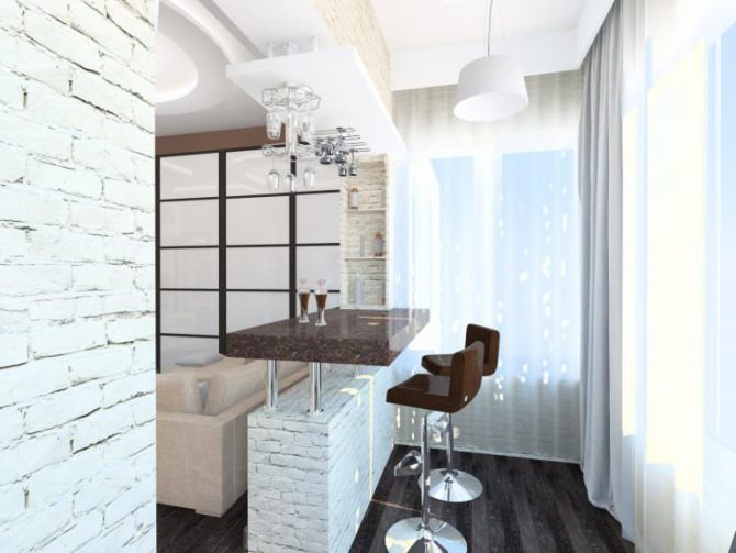 Comptoir de bar entre la cuisine et le balcon