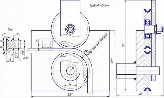 Dessin coté pour fabriquer une cintreuse de tuyaux de vos propres mains