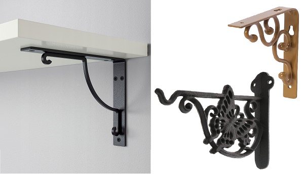 supports décoratifs pour fixer des étagères en bois au mur