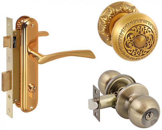 Poignées de portes de différents types