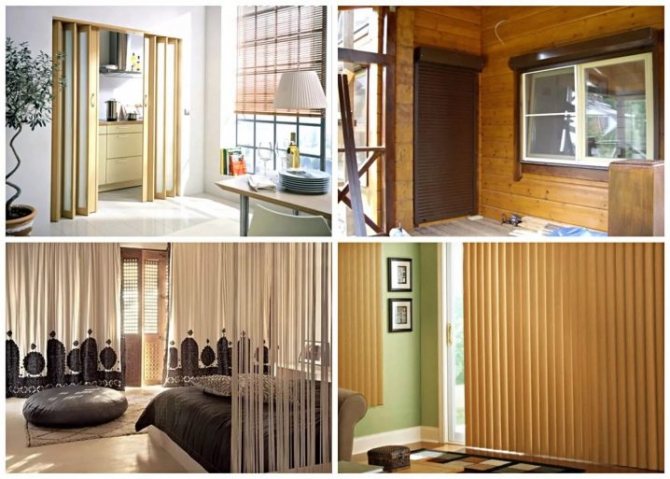 Jalousie de porte: portes de jalousie en bois, jalousie horizontale dans l'embrasure de la porte