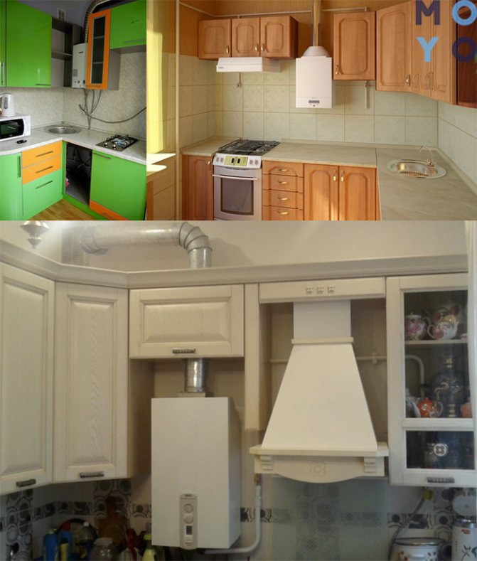 Chauffe-eau à gaz entre les casiers