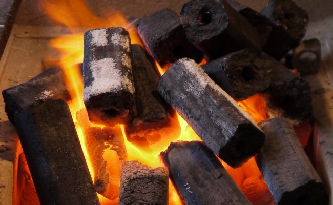 Brûler des charbons à partir de briquettes de combustible