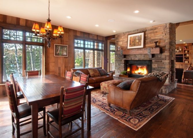 cheminée dans le salon rustique