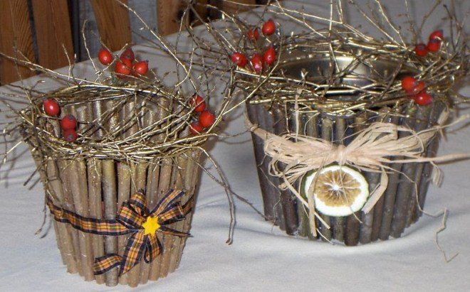 Pot de fleurs de branches