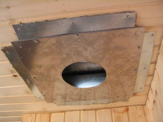 Passage de cheminée à travers le plafond.