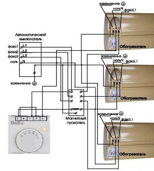 Schéma de raccordement des convecteurs avec thermostat