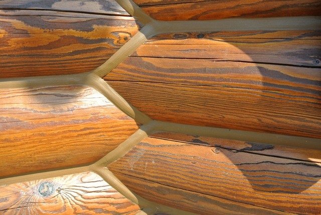 Coutures entre les bûches après les avoir traitées avec un scellant