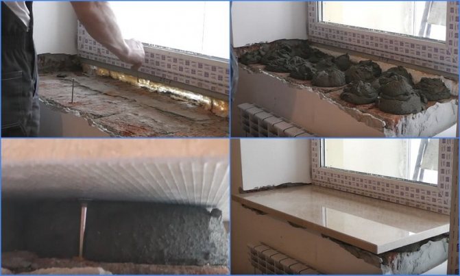 installation d'un rebord de fenêtre sur le balcon