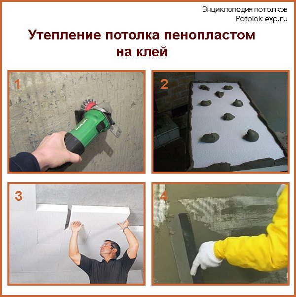 Isolation du plafond avec mousse sur colle